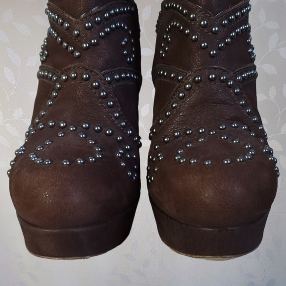 Miu Miu Y2K Platform Stiletto Boots - Studded Brown Ankle Heels 37 Designer - Picture 5 of 15